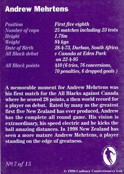 1998 Cadbury Memorable Moments #7 Andrew Mehrtens Back